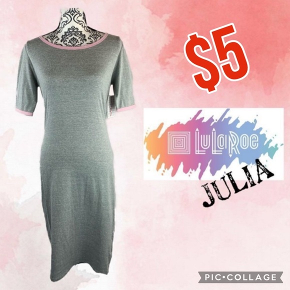 $5 item/ NWT LULAROE Julia GRAY w/pink fitted dress - Picture 1 of 9